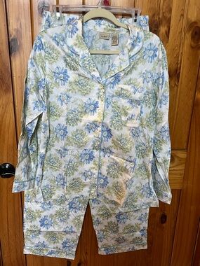 L.L. Bean Floral Cotton Pajama Set - Blue & Green